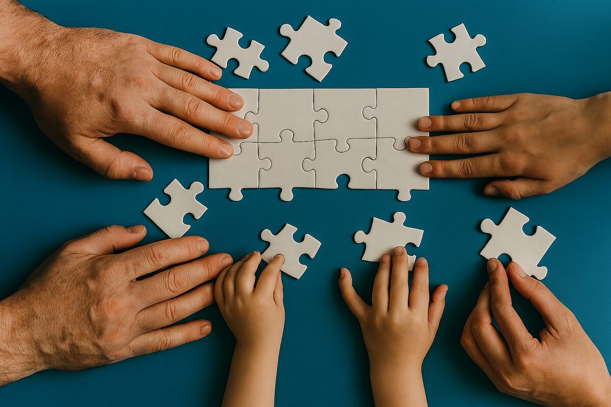 Hands joining puzzle pieces together